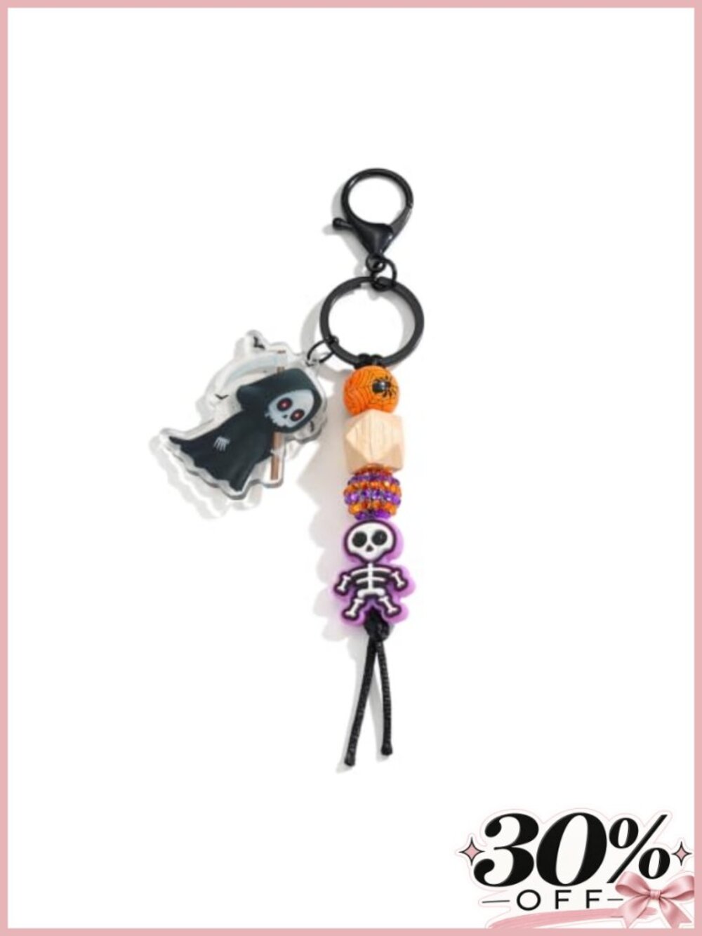 Halloween Ghost Skeleton Pendant Beaded Keychain Lobster Clasp Bag Charm
